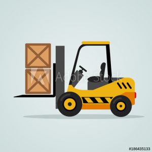 รถForkliftในคลังสินค้าขนาดใหญ่